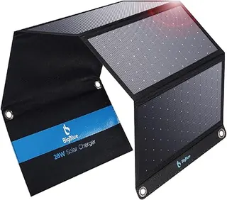 BigBlue 28W Solar Panel Charger with Dual USB-C and USB-A, Portable Solar Phone Charger for Camping, Hiking, Backpacking, Emergency Solar Charger for