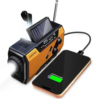FosPower NOAA Emergency Weather Radio A1 7400mWh Portable Power Bank, AM/FM, USB/Solar/Hand Crank Charging, Battery Operated, SOS Alarm & Flashlight f