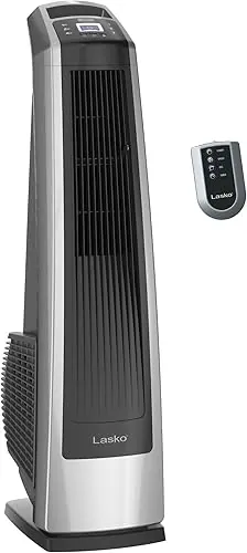 Lasko High Velocity Oscillating Tower Fan for Bedroom, Garage, Basement, and Gym with Remote Control, Timer, 3 Powerful Speeds, 35" Silver/Black, U351