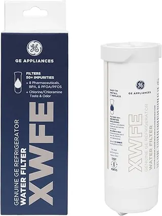 GE XWFE Refrigerator Water Filter, Genuine Replacement Filter, Certified to Reduce Lead, Sulfur, and 50+ Other Impurities, Replace Every 6 Months for