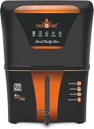 AQUA D PURE 4 in 1 Copper RO Water Purifier with 10 Stage Purification Filtration, UV, UF, TDS Adjuster and 12 Liter Large Storage Tank, Suitable for