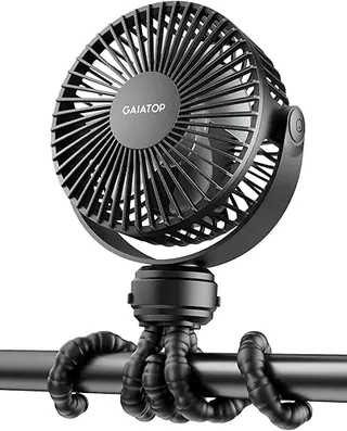 Gaiatop Mini Portable Stroller Fan, Battery Operated Small Clip on, Detachable 3 Speed Rechargeable, 360° Rotate Flexible Tripod Better Cooling for Ca