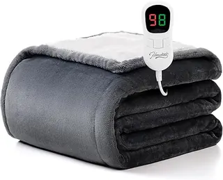 Homemate Heated Blanket Electric Throw - 50"x60" Heating Blanket Throw 1/2/4/6/8 Hours Auto-Off 10 Heat Level Over-Heat Protection Flannel Sherpa ETL