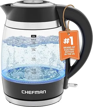 Chefman Electric Kettle, 1.8L 1500W, Hot Water Boiler, Removable Lid for Easy Cleaning, Auto Shut Off, Boil-Dry Protection, Stainless Steel Filter, BP
