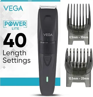 Vega Trimmer Men Beard with 90 Mins Runtime, Stainless Steel Blades & 40 Length Settings, 2 Comb Attachment, Trimmers for Man, USB Type C, Charging In