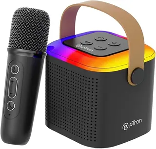 pTron Newly Launched Fusion Tunes 10W Mini Bluetooth Speaker with Wireless Karaoke Mic, 8Hrs Playtime, Vivid RGB Lights, Voice Effects, Multi-Play Mod