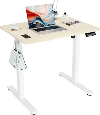 ERGOMAKER Electric Standing Desk, 31.5" x 23.6" Height Adjustable Sit Stand Desk with Splice Board for Home Office, Computer Desk Memory Preset (White
