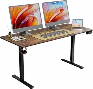 ERGOMAKER 63" Electric Standing Desk, Adjustable Height, Sit Stand Up Desk for Home Office & Computer Workstations, Memory Controller, Rustic Brown