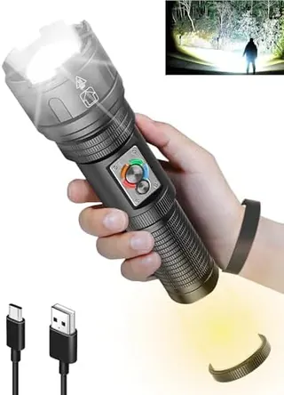 DOCOSS Metal C20 Rechargeable Torch Light High Power,6-8 Hrs Work time,Long Distance 1,2km Powerful Ultra Bright Led Torch Light/Zoomable Flash Light