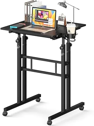 Enayplon Small Standing Desk with Wheels, Tall Mobile Stand Up Table, Portable Standing Desk for Walking Pad, Rolling Table Adjustable Height, Rolling