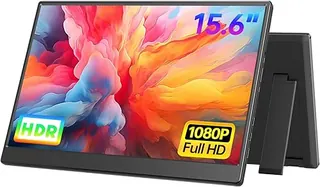UFYQL Portable Monitor 15.6-inch FHD 1080P Ultra-Slim Travel External Monitor HDR IPS Gaming Display with Kickstand &Speakers USB-C HDMI Plug&Play，for