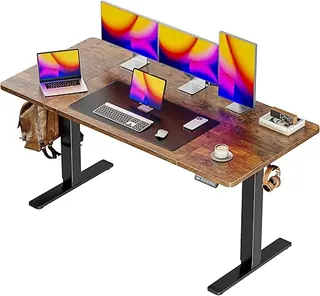 Huuger 55 x 28 Large Electric Standing Desk, Height Adjustable Computer Desk, 27.6" Deep Desktop, Stand up Gaming Office Desk with 2 Hooks, 3 Preset H