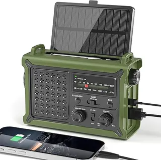 Solar Radio Emergency Hand Crank 12000mAh with Clear Signal, AM FM NOAA Weather Radio Battery Operated with 2-Mode LED Flashlight Cell Phone Charger D
