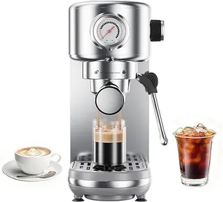 atatix Espresso Machine, 20 Bar Compact Espresso Coffee Machine with Milk Frother, Stainless Steel Coffee Maker with 44oz Removable Water Tank & Fast