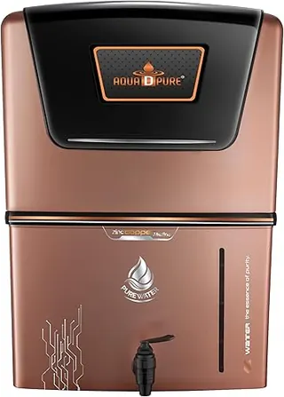 AQUA D PURE RO Water Purifier | Copper + Zinc + Alkaline Technology | Elegant Black & Copper Wall Mount | Ideal for Home & Family (Sonet Gold Zinc)