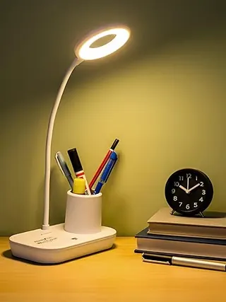 WEIRD WOLF Table Lamp for Study Room I Study Lamp with 3 Color Modes, Adjustable Brightness Level I Touch Dimmer, Flexible Gooseneck I Rechargeable La