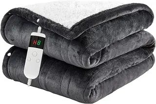 Electric Blanket Heated Throw, Soft Flannel 50"x60" Heating Blanket with 8 Hours Auto Off 10 Fast Heating Levels Machine Washable Sherpa Heated Blanke