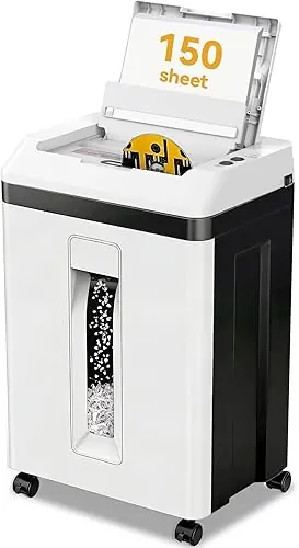 QUIETLEMON 150-Sheet Paper Shredder Heavy Duty, Micro Cut and CDs/Cards, P5 Ultra Security, 60 Min Non Stop Shredder for Home Office, 5.3 Gallon Bin w