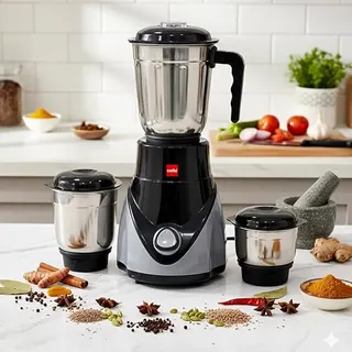CELLO Rivo Mix 3 Jar ISI Certified Mixer Grinder 500 Watts, Black Grey | 1 x 1200ml, 1 x 800ml, 1 x 400ml Stainless Steel Jars with Lid, Super Efficie
