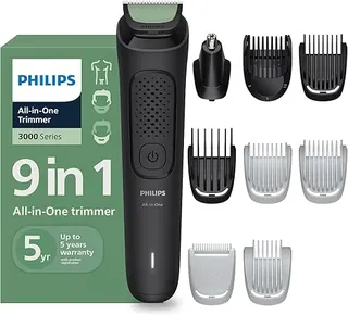 Philips India's No.1 Men's Trimmer | Single stroke beard trimming | 9-in-1 All in One Grooming Kit- Face, Hair & Body| Ear/Nose Trimmer attachment | I