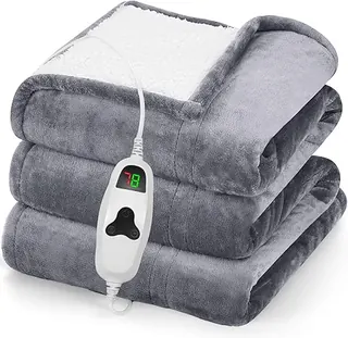 greenoak Heated Blanket Electric Throw 50"X60", Heating Blanket with 10 Heat Levels 1/2/4/6/8 Hours Auto-Off,Fleece Soft Sherpa Blanket,Gifts for Gran