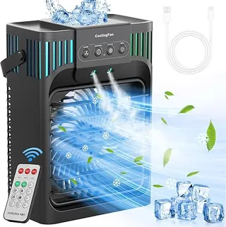 Serantzon Portable Air Conditioners, 4-in-1 Evaporative Air Cooler with Remote Control, Cooling Fan with 3 Modes, 3 Speeds & 7 LED Lights, 2-8H Timer,