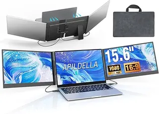 APILDELLA 15.6’’ Triple Laptop Screen Extender, 1080P FHD Portable Dual Monitor for Laptop USB C HDMI, Plug-Play Monitor Extender for Triple Display f