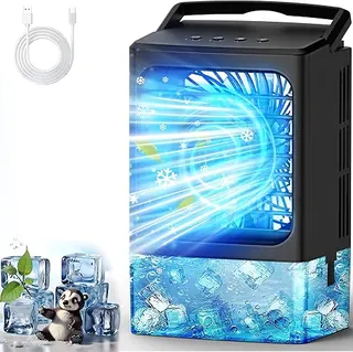 Mini Air Conditioner,Portable Air Conditioners,Evaporative Air Cooler Humidifier, 3 Speed Quiet Personal Cooling Fan, 7-Color LED Night Light, 4/8H Ti
