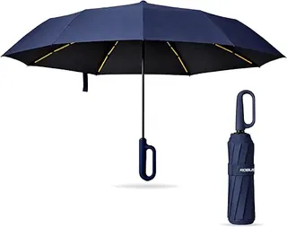 Auto Open Clutch Umbrella with Carabiner Hook Handle | Double Fibreglass Wind-Resistant Frame |for rain & Sun Protection| Lightweight & Compact