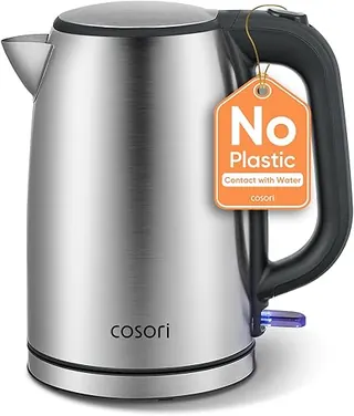 Cosori Electric Kettle, Plastic-Free Interior, Easy to Clean, Automatic Shut Off & Boil-Dry Protection, Stainless Steel Tea Kettle, Hot Water Boiler &