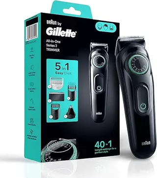 Gillette Series 3 All-in-One Beard & Body Trimmer for Man (by Braun) | 40 length settings for Face, Body, Head & Private Parts | Ultra Sharp Blades fo