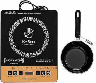Surya K Star 2000W Induction Cooktop with Sauce Pan Electric Induction Stove for Kitchen | Portable Single Burner Cooktop with Preset Menu, Timer & Te