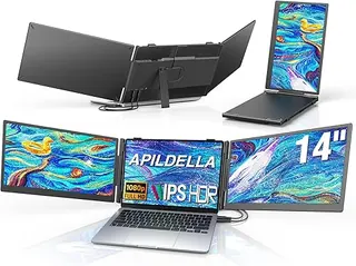 APILDELLA 14'' Triple Laptop Screen Extender, 1080P FHD Laptop Extended, Ultra-Thin Portable Monitor for Laptop, Plug-Play Dual Monitor for 13-17.3''