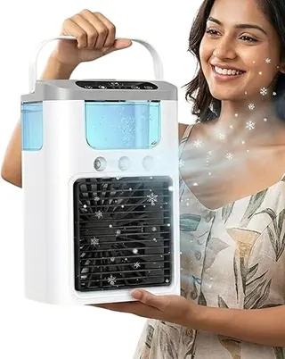 Portable Air Cooler 600ml Water Tank 3 Spray Modes 3 Speed Settings One Touch Boost Quiet Personal Cooling Fan with LED Light USB Powered for Home Off