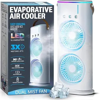 TEKCOOL Double Ended Spray Fan, Cold Air, 2025 New 3 Gears USB Rechargeable Oscillating one with LED Light Cooler, Touch & Remote Control, 280ml Water